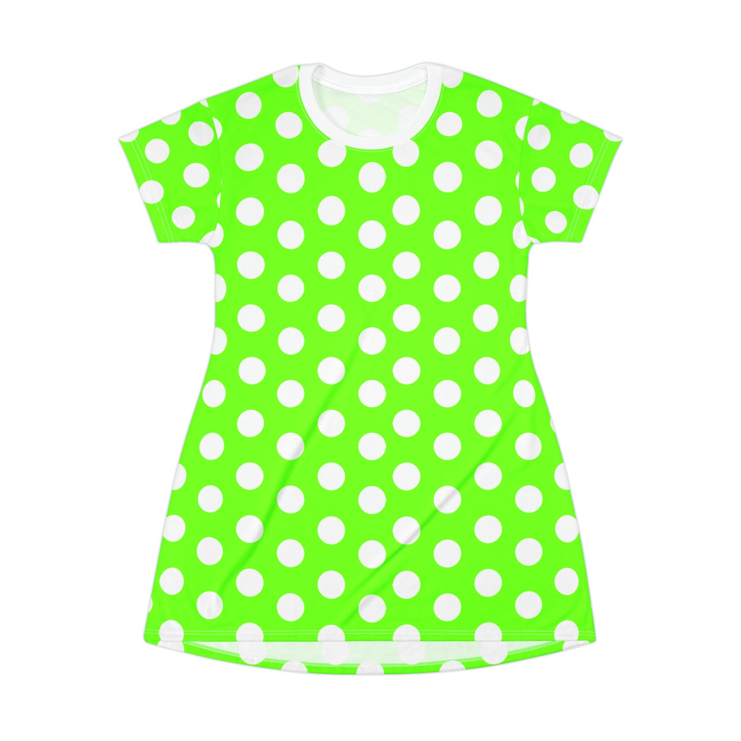 Snooty Fox Art T-Shirt Dress (AOP) - Green with White Polka Dots