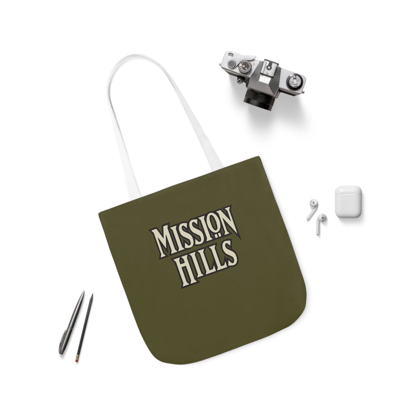 Snooty Fox Art Mission Hills Canvas Tote Bag with Colorful Straps I Love Mission Hills Collection