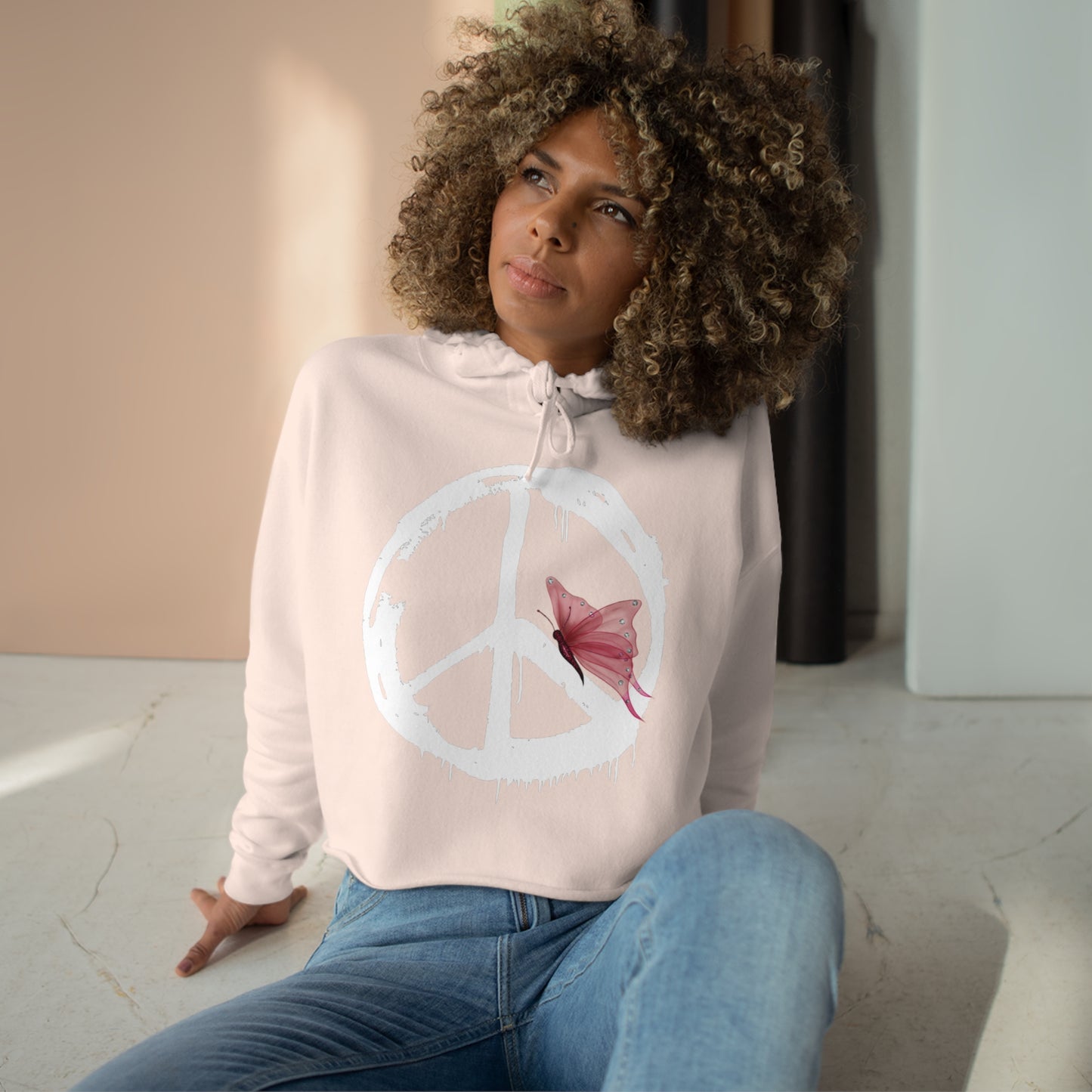Snooty Fox Art Crop Hoodie - Peace Sign and Butterfly