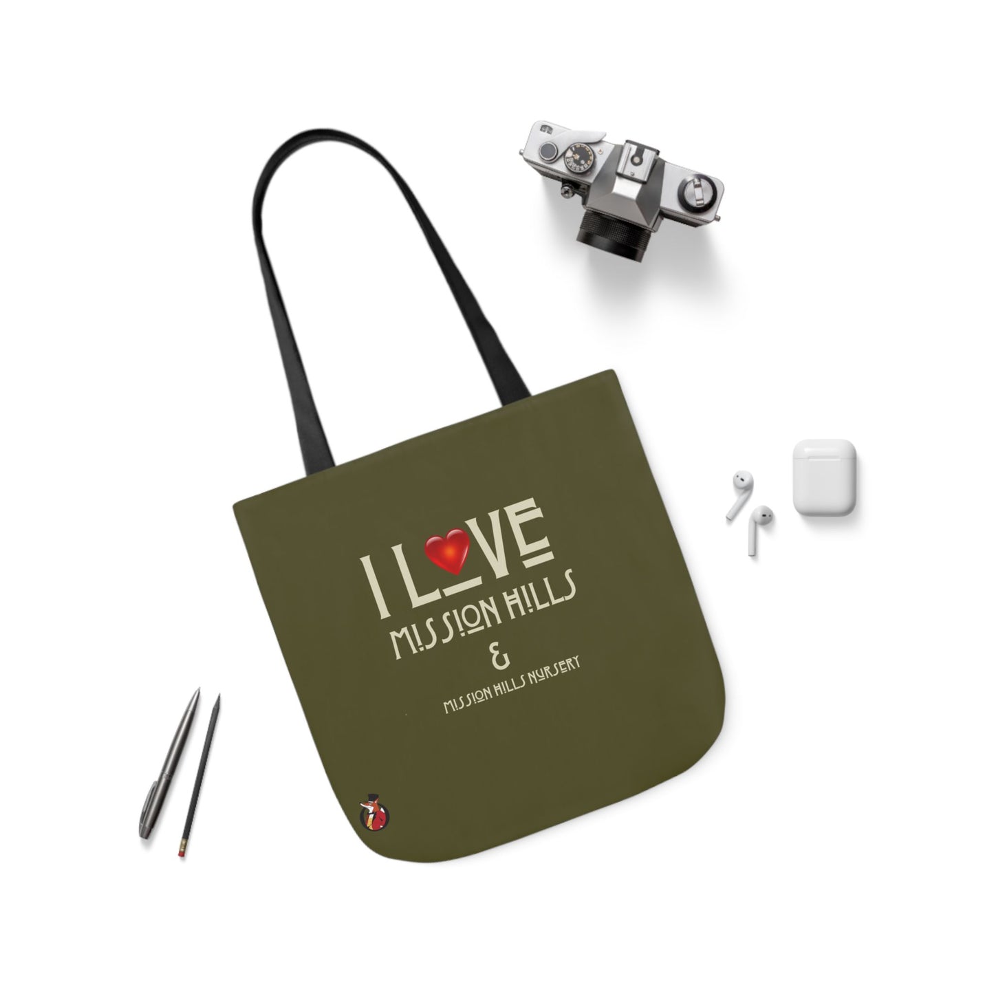 I Love Mission Hills Canvas Tote Bag with Colorful Straps - Perfect for Shopping & Gift Giving