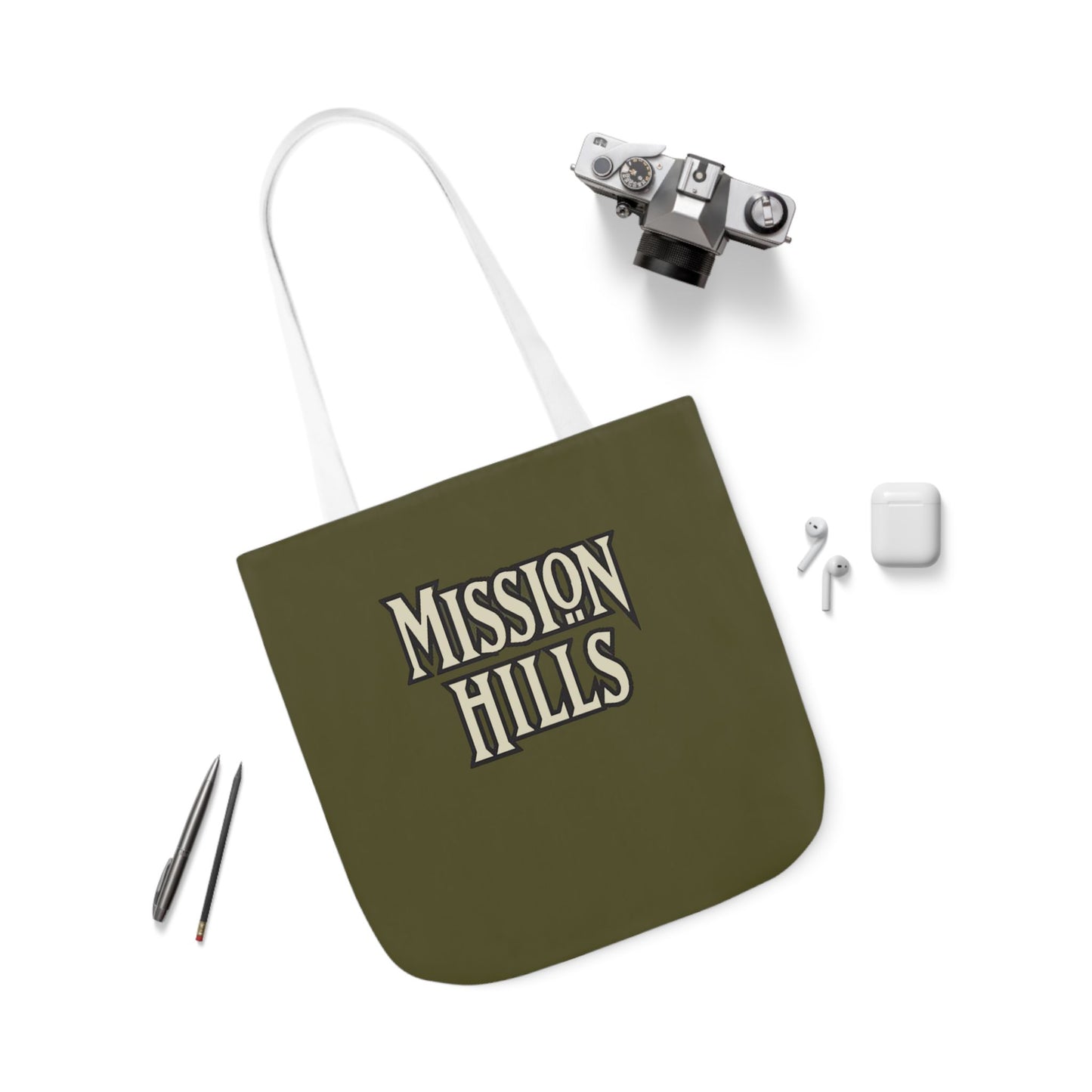 Snooty Fox Art Mission Hills Canvas Tote Bag with Colorful Straps I Love Mission Hills Collection