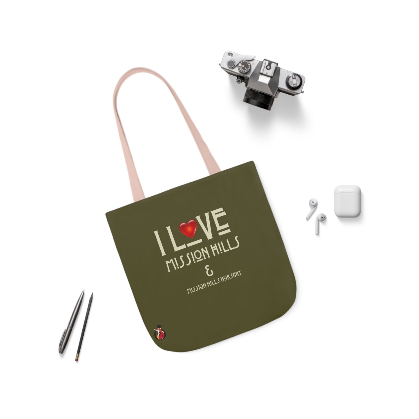 I Love Mission Hills Canvas Tote Bag with Colorful Straps - Perfect for Shopping & Gift Giving
