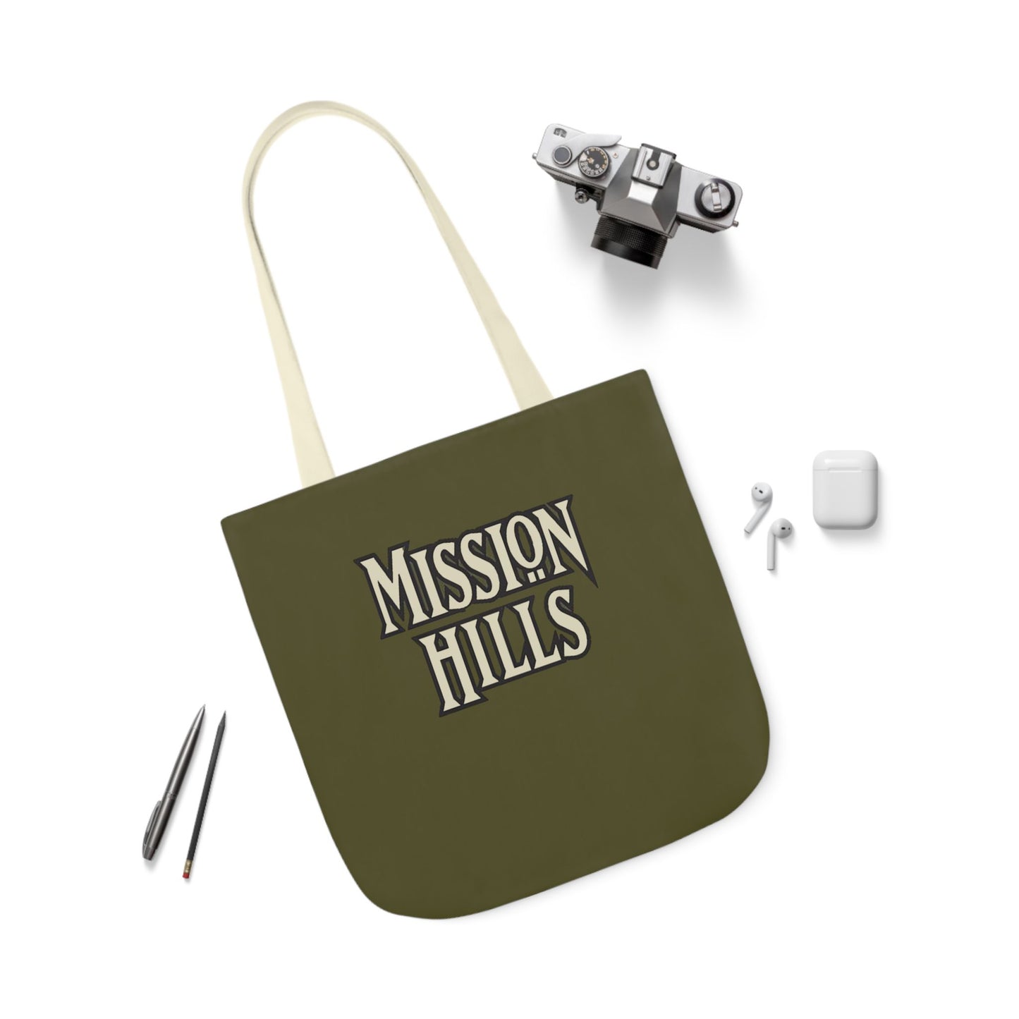 Snooty Fox Art Mission Hills Canvas Tote Bag with Colorful Straps I Love Mission Hills Collection
