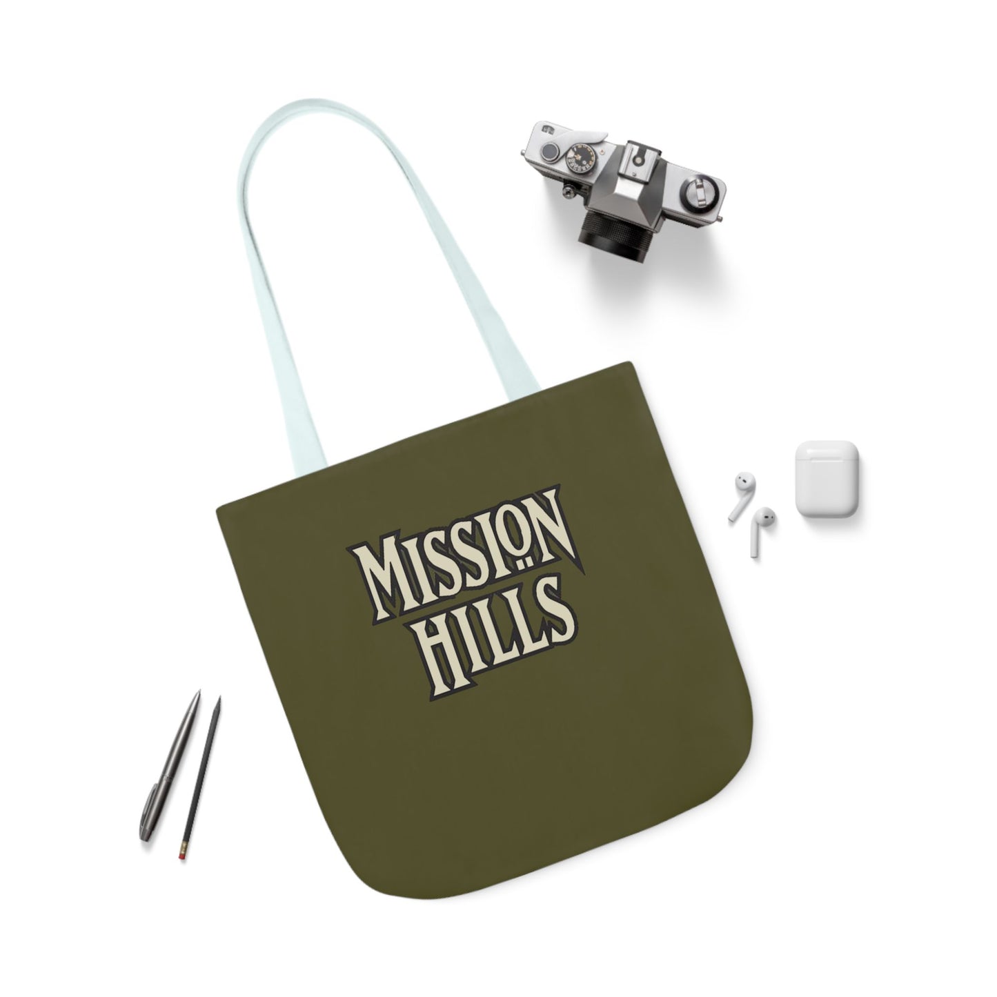 Snooty Fox Art Mission Hills Canvas Tote Bag with Colorful Straps I Love Mission Hills Collection