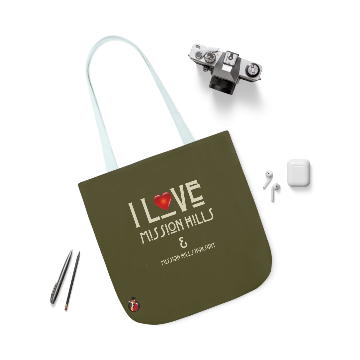 I Love Mission Hills Canvas Tote Bag with Colorful Straps - Perfect for Shopping & Gift Giving