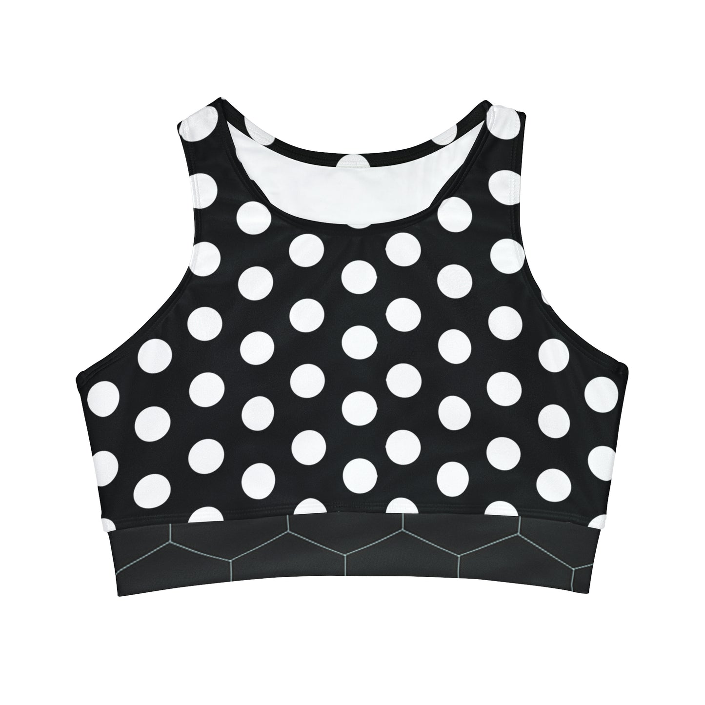 Snooty Fox Art High Neck Crop Bikini Top (AOP) - Black White Polka Dots