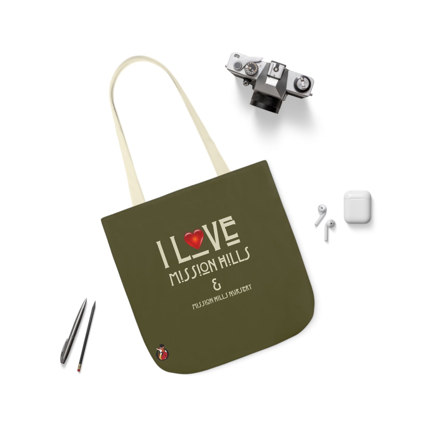 I Love Mission Hills Canvas Tote Bag with Colorful Straps - Perfect for Shopping & Gift Giving