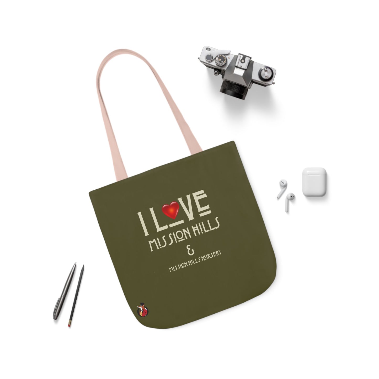 I Love Mission Hills Canvas Tote Bag with Colorful Straps - Perfect for Shopping & Gift Giving