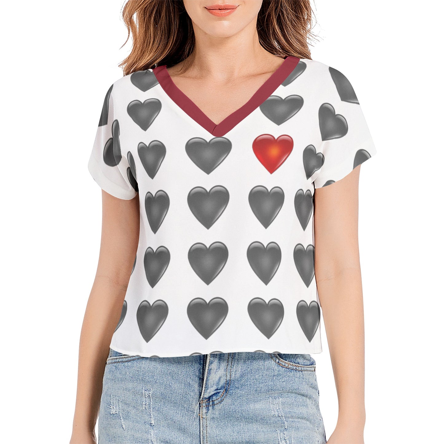 Snooty Fox Art Batwing Sleeve V-Neck Top - Hearts