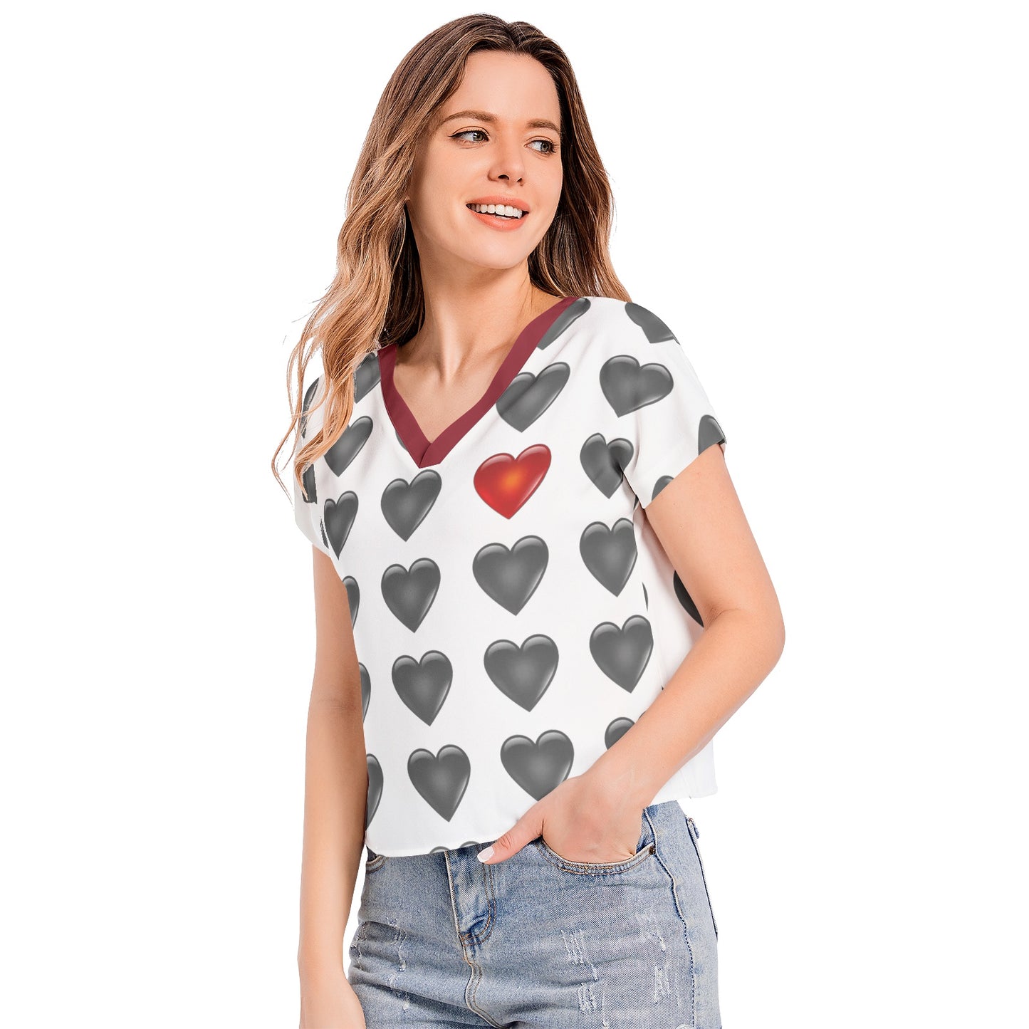 Snooty Fox Art Batwing Sleeve V-Neck Top - Hearts
