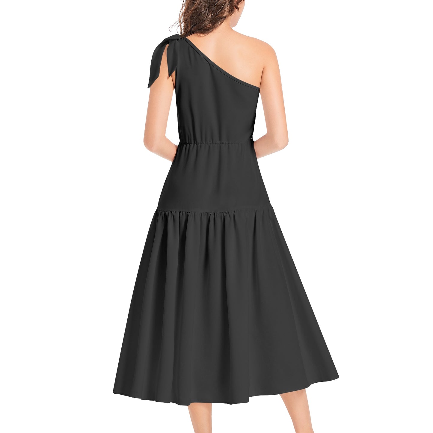 Snooty Fox Art Ruffle Hem One Shoulder Midi Dress - Classic Black