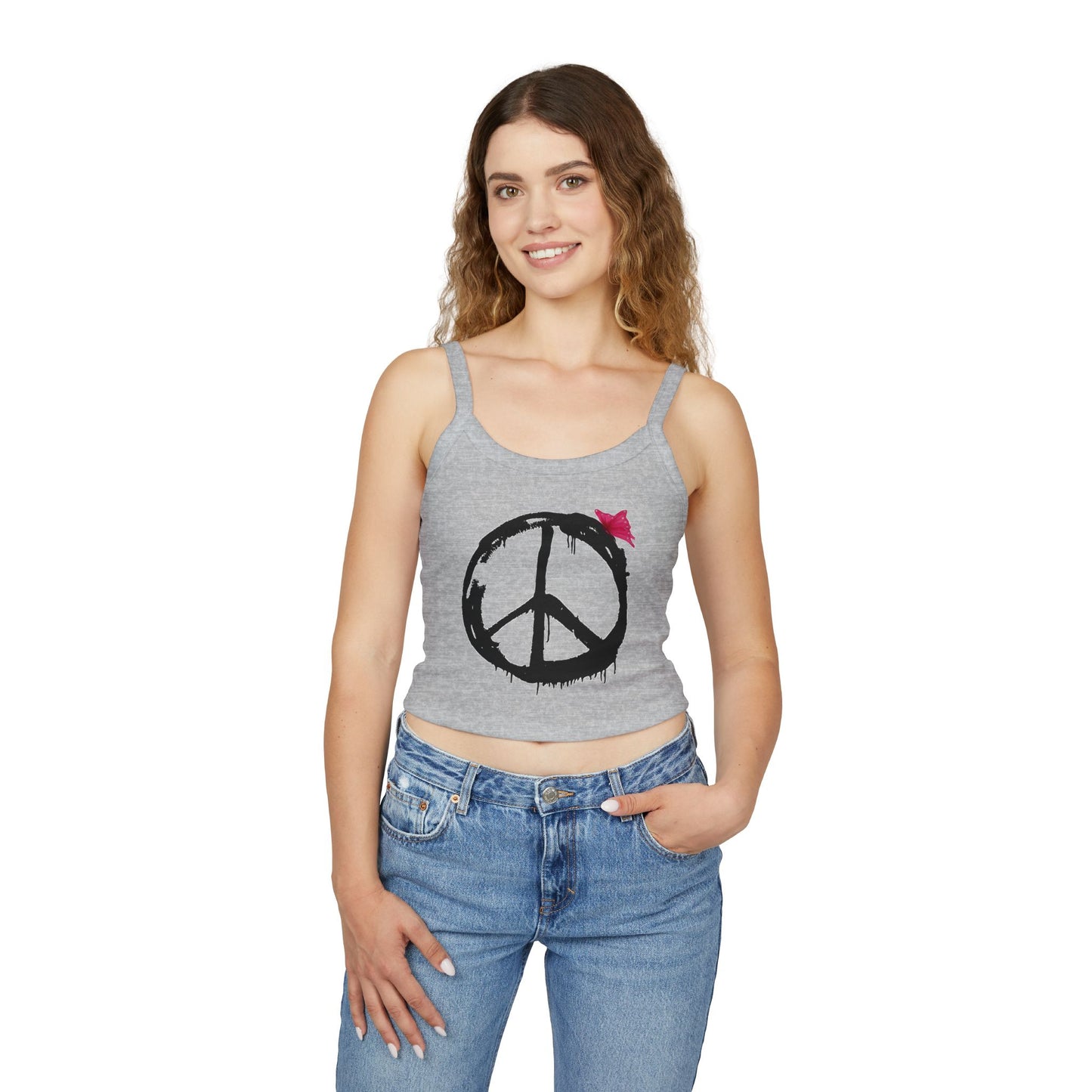 Snooty Fox Art Women's Spaghetti Strap Tank Top - Peace sign with Butterfly