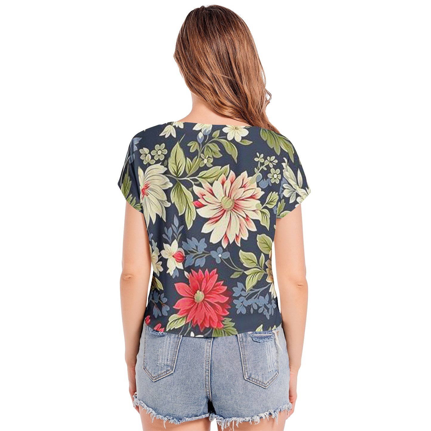 Snooty Fox Art Batwing Sleeve V-Neck Top - Floral