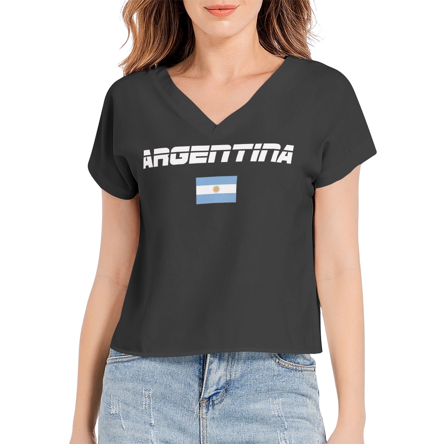 Snooty Fox Art Batwing Sleeve V-Neck Top - Argentina