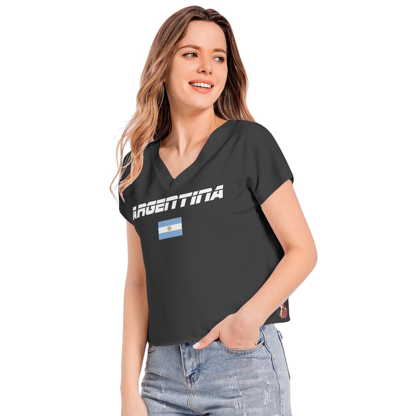 Snooty Fox Art Batwing Sleeve V-Neck Top - Argentina