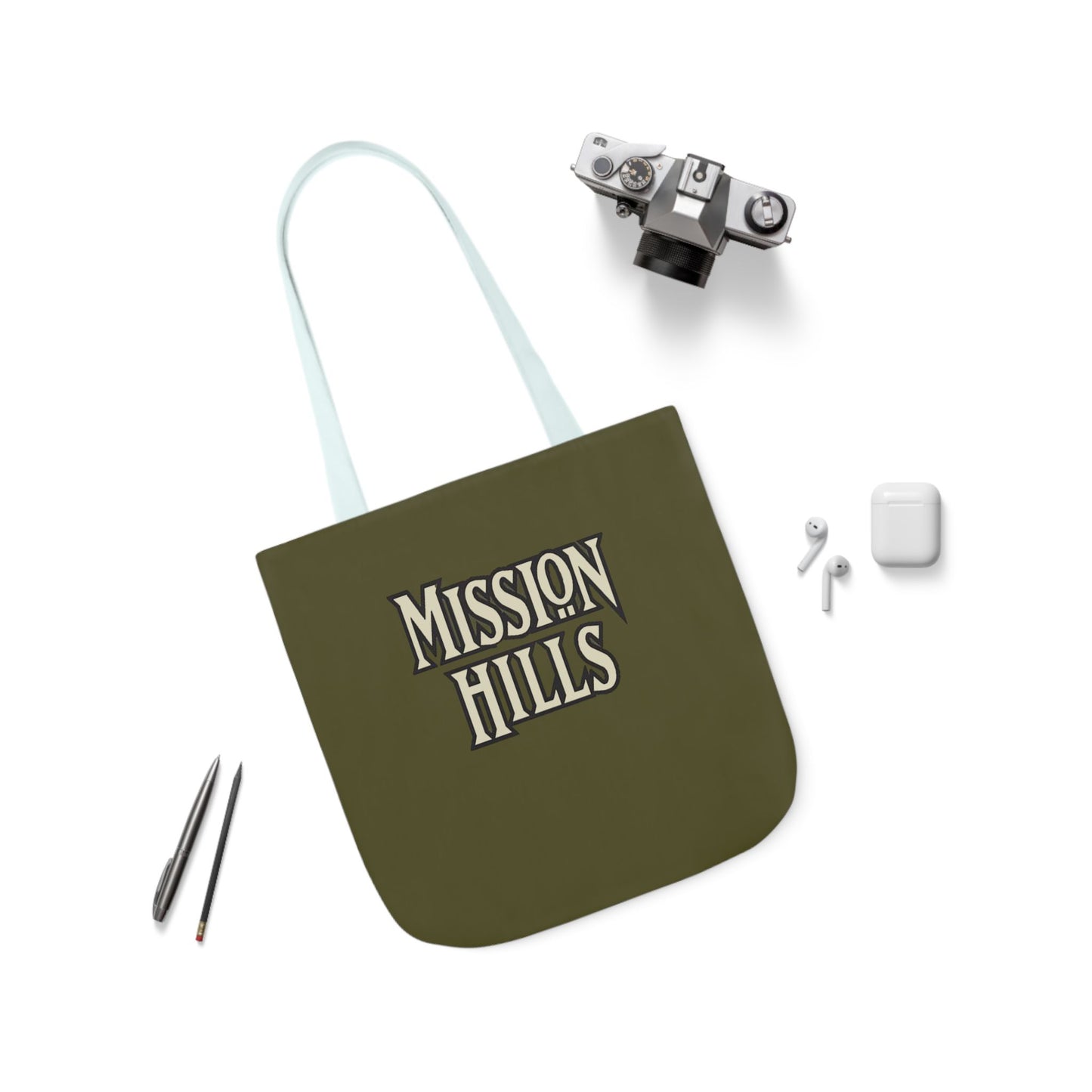 Snooty Fox Art Mission Hills Canvas Tote Bag with Colorful Straps I Love Mission Hills Collection