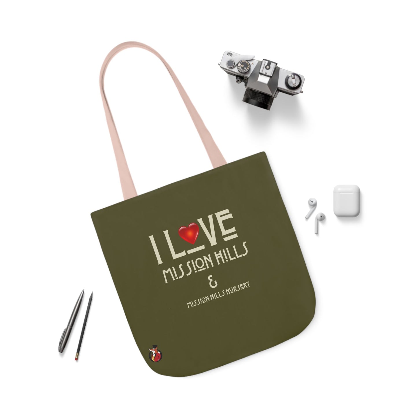 I Love Mission Hills Canvas Tote Bag with Colorful Straps - Perfect for Shopping & Gift Giving
