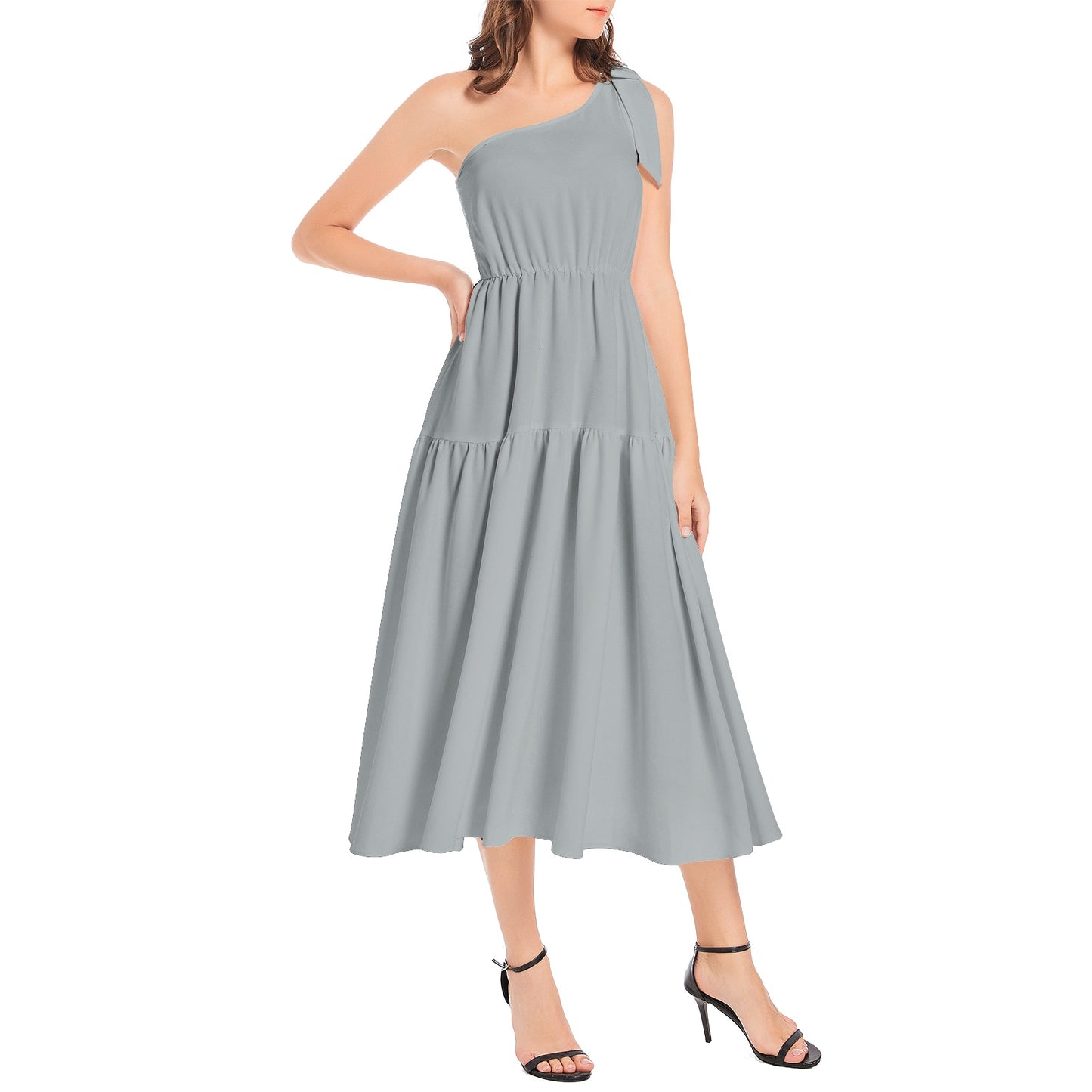 Snooty Fox Art Ruffle Hem One Shoulder Midi Dress - No Quarter Given