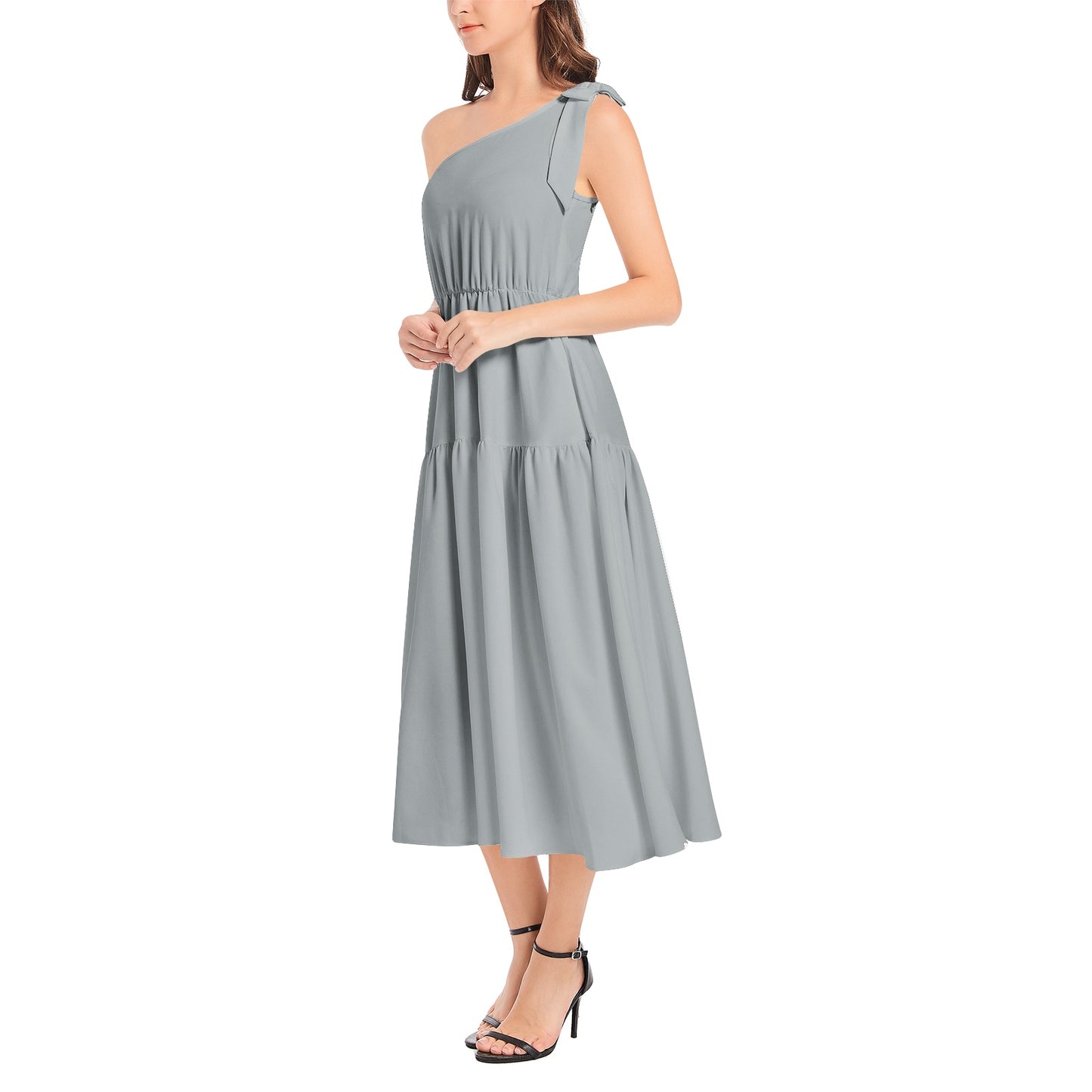 Snooty Fox Art Ruffle Hem One Shoulder Midi Dress - No Quarter Given
