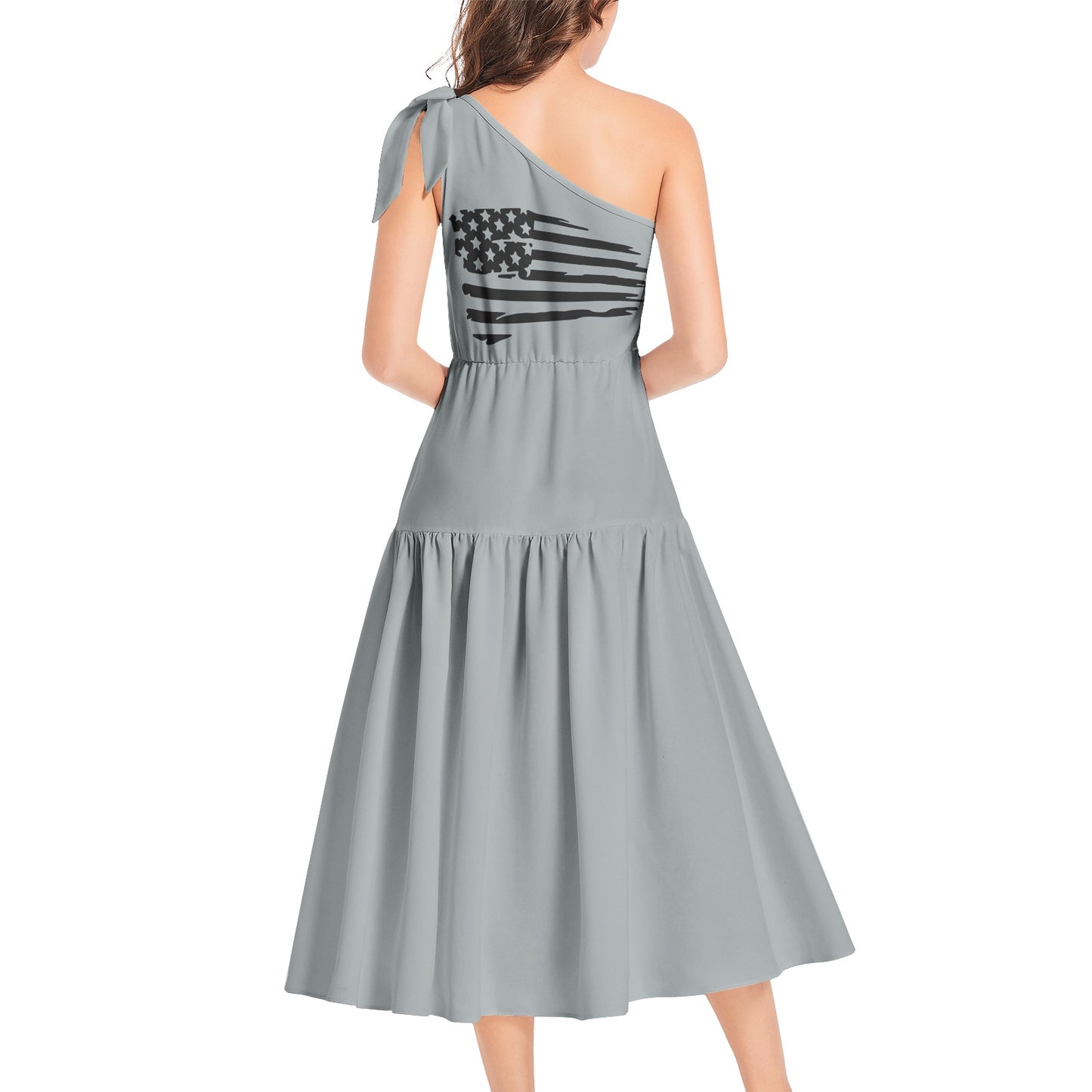 Snooty Fox Art Ruffle Hem One Shoulder Midi Dress - No Quarter Given
