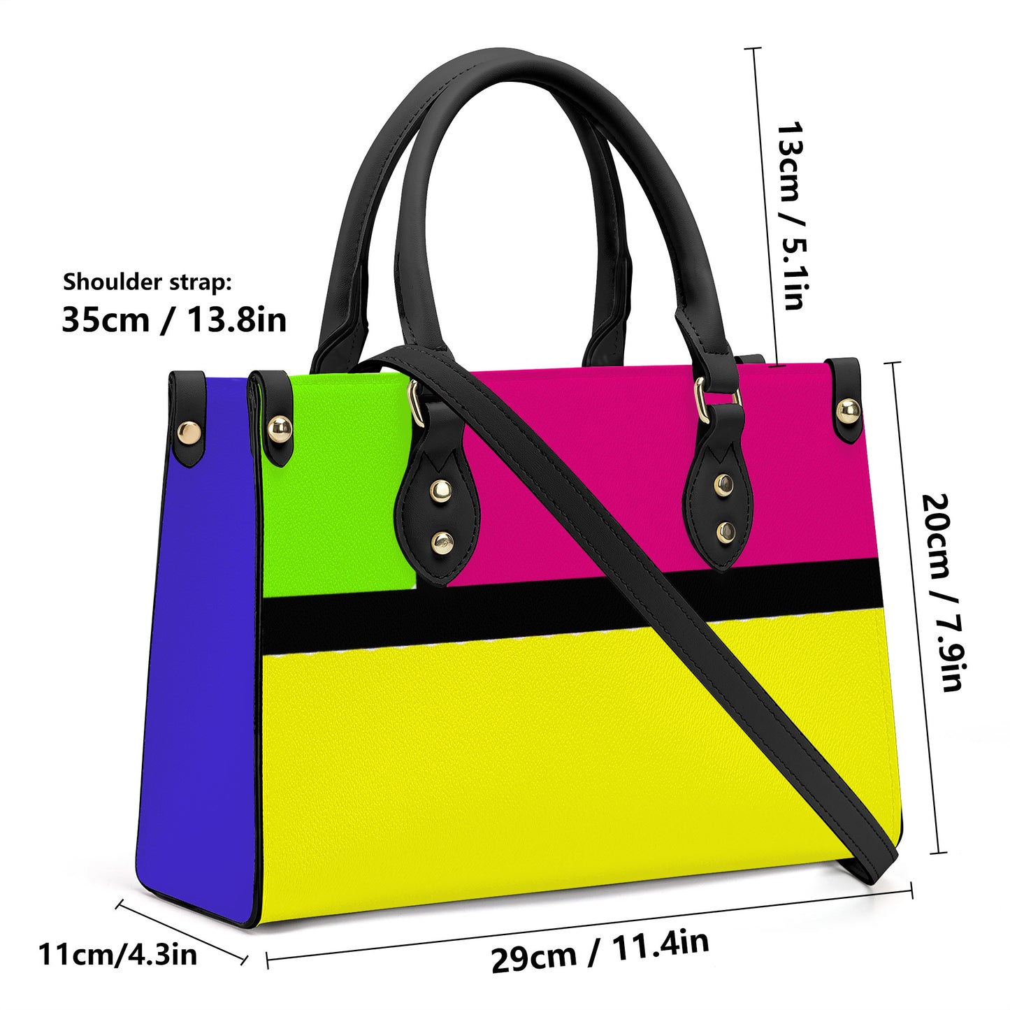 Snooty Fox Art Luxury Women PU Tote Bag - Black with Mondrian Design
