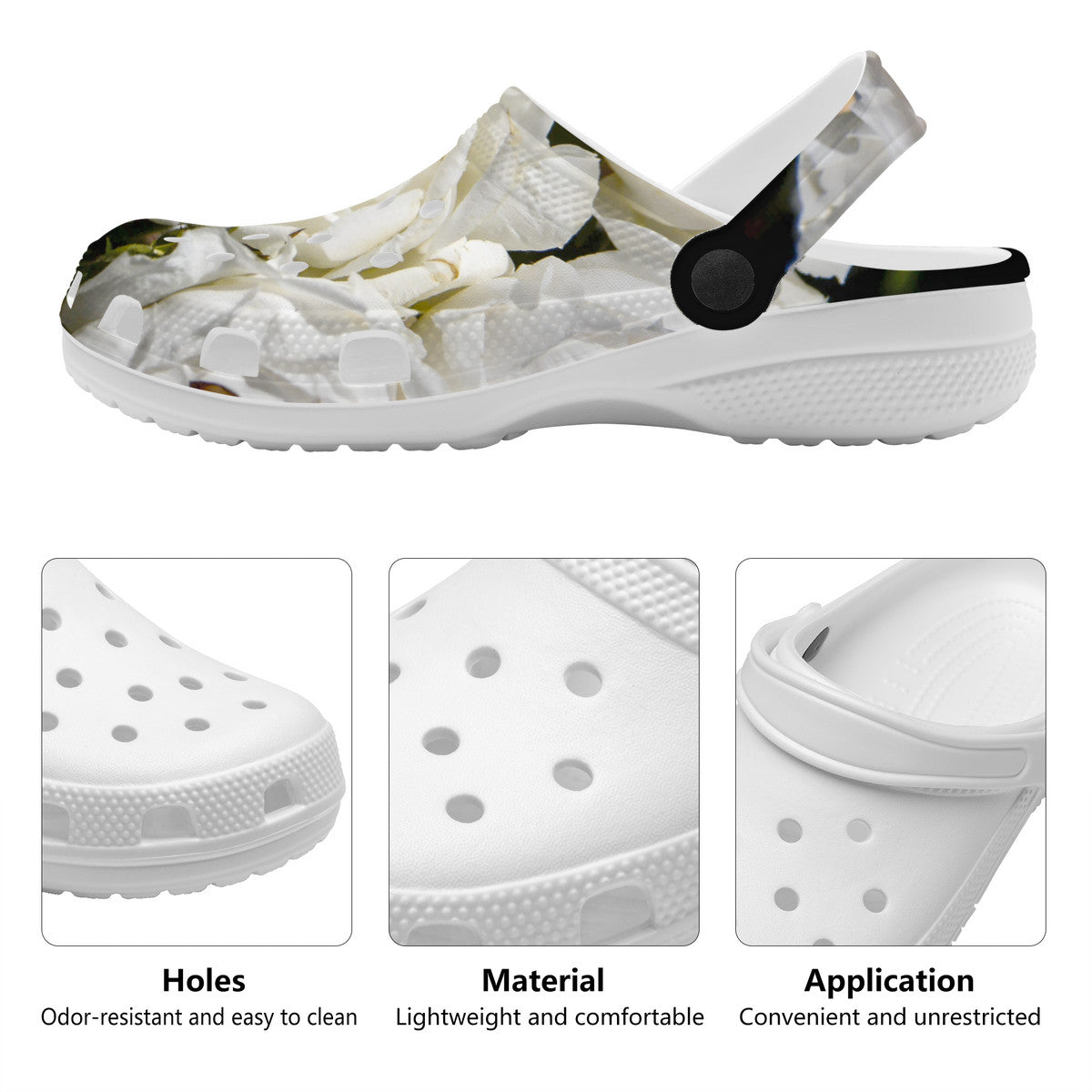 Snooty Fox Art Crocs Clogs - White Roses