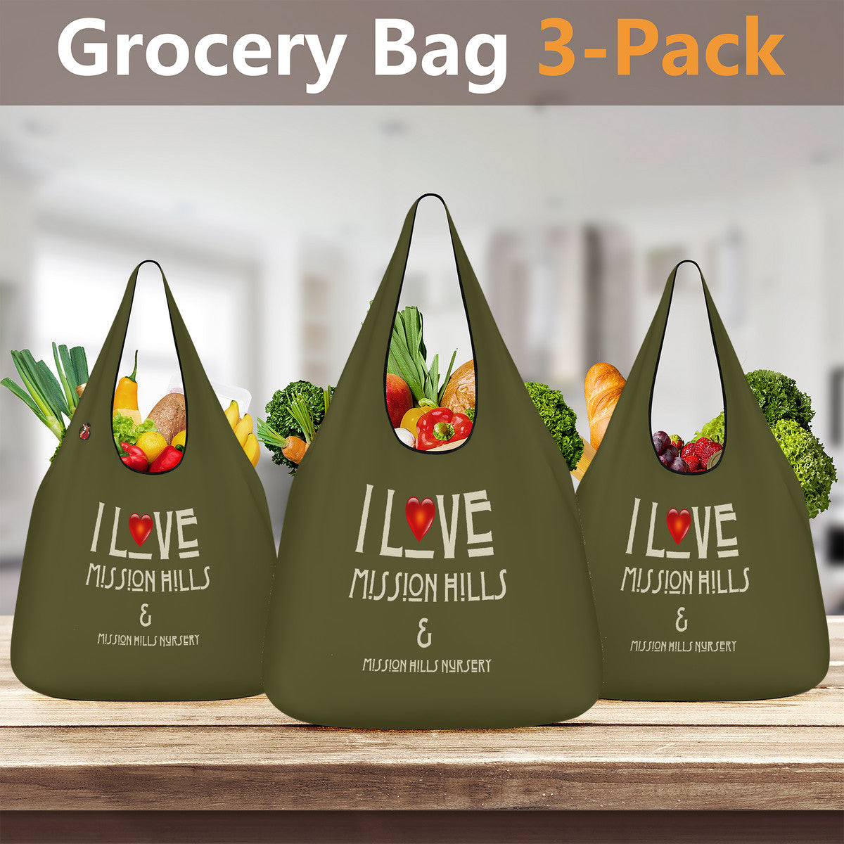 Snooty Fox Art 3 Pcs Grocery Bags - I Love MH