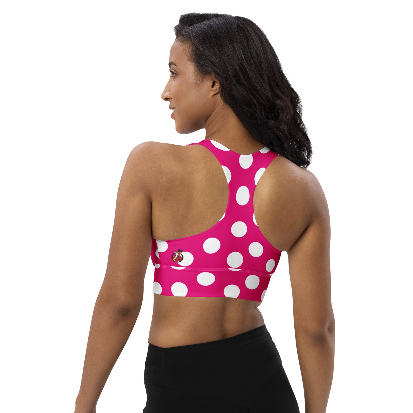 Snooty Fox Art Longline Sports Bra - Summertime Pink with White Polka Dots
