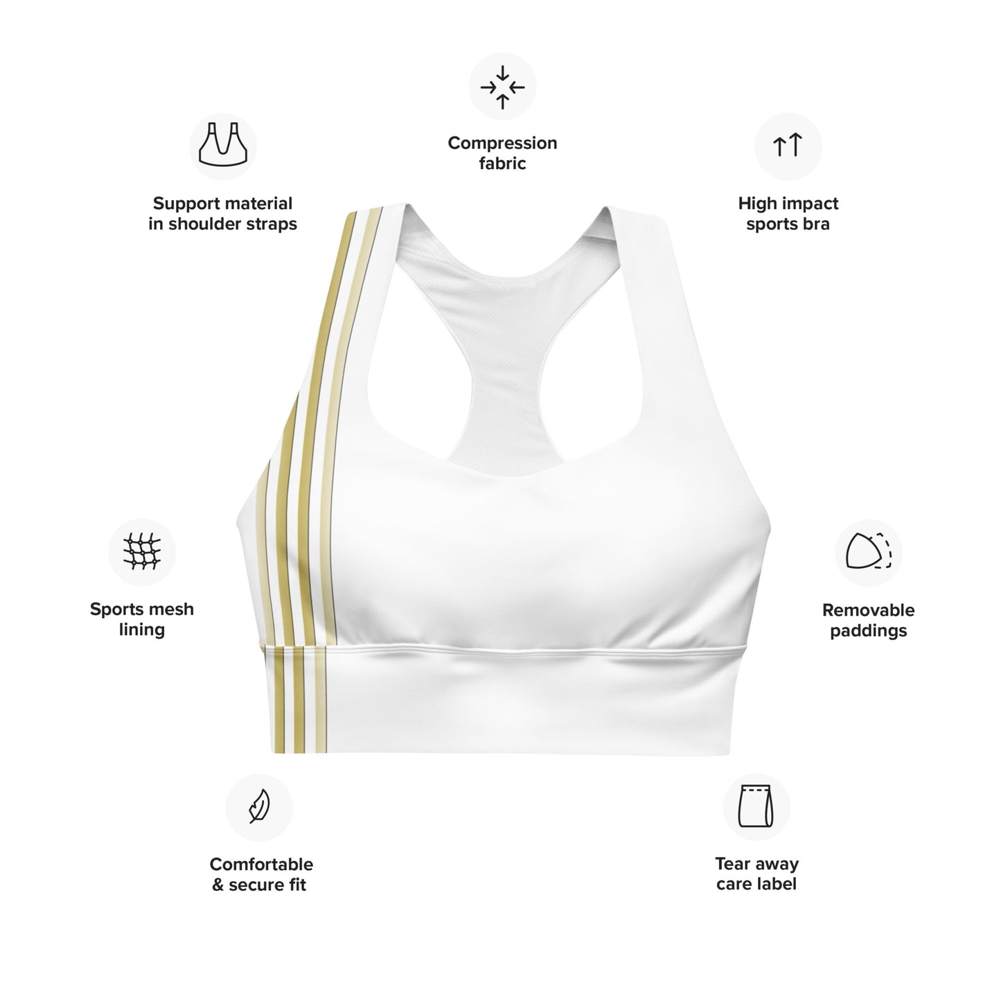 Snooty Fox Art Longline Sports Bra - Gold Stripes
