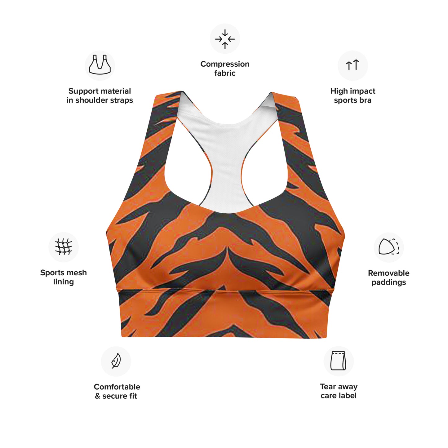 Snooty Fox Art Longline Sports Bra - Tiger Print