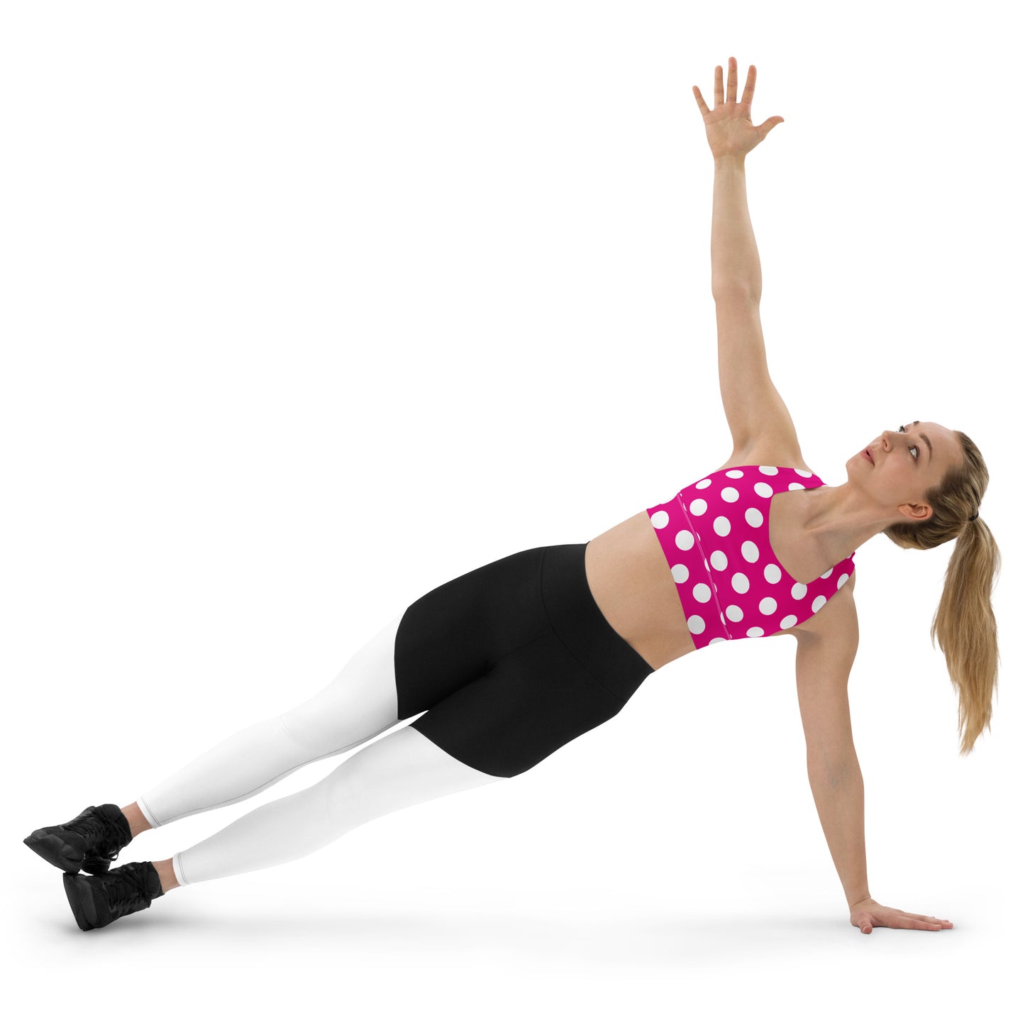 Snooty Fox Art Longline Sports Bra - Summertime Pink with White Polka Dots