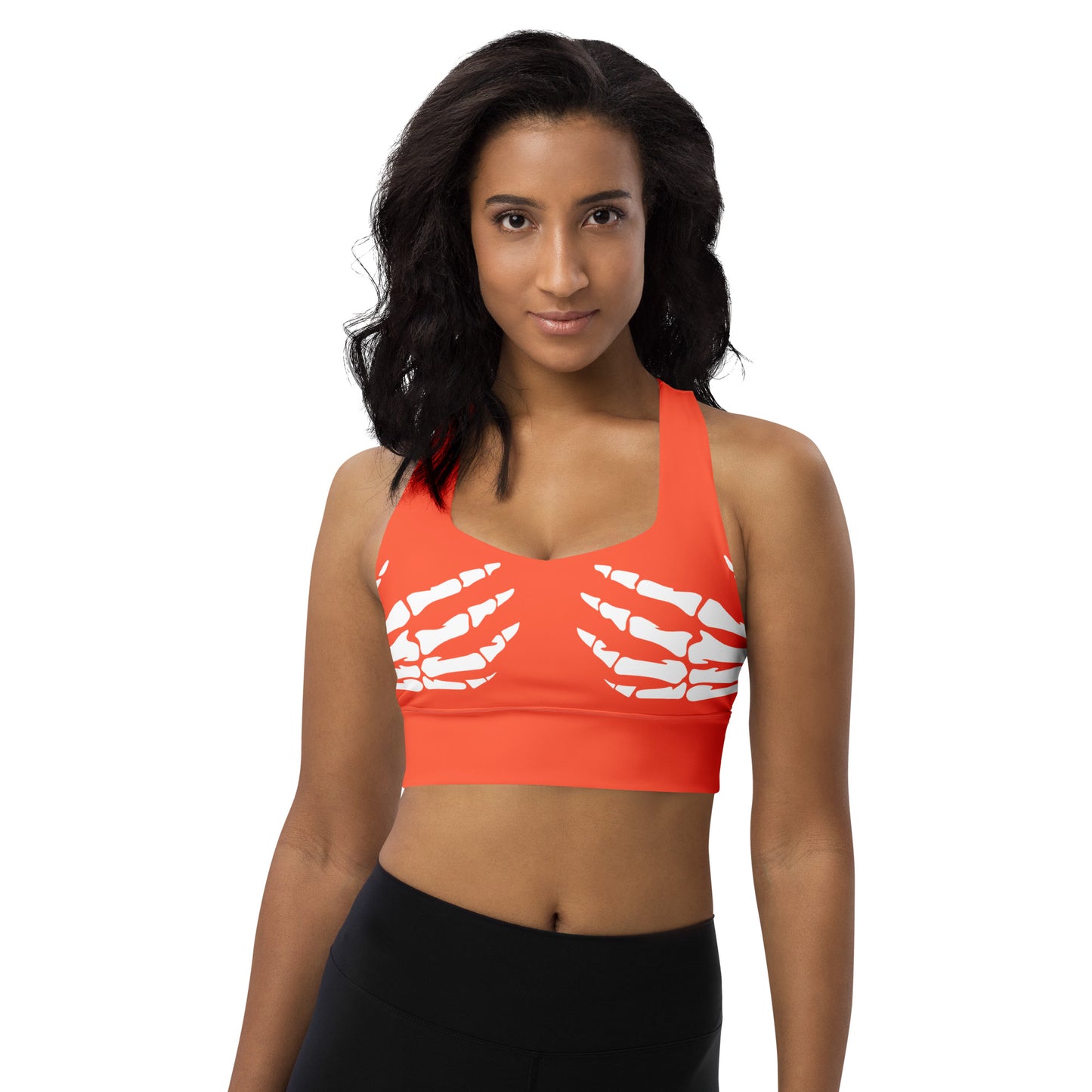 Snooty Fox Art Longline Sports Bra - White Skeleton Hands