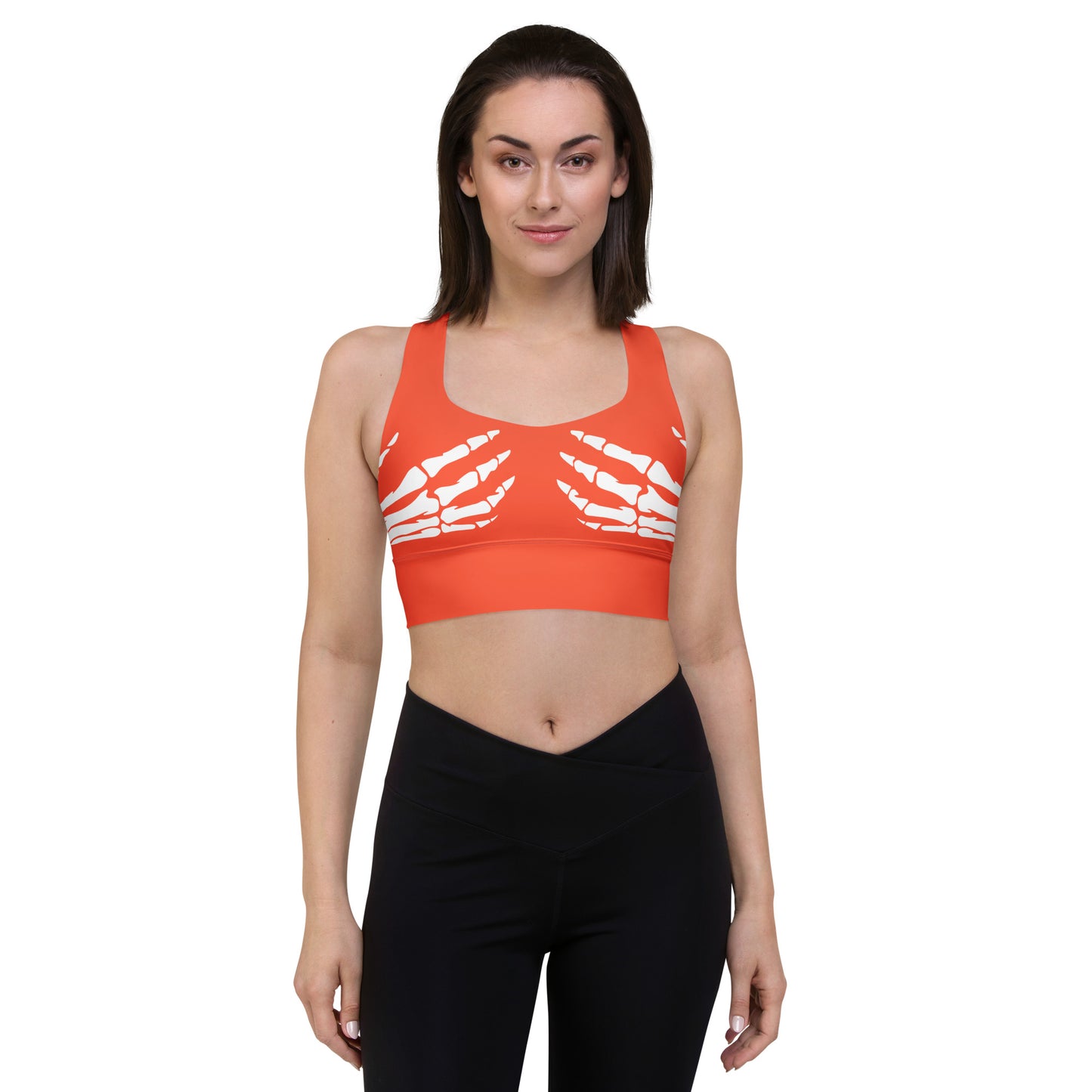 Snooty Fox Art Longline Sports Bra - White Skeleton Hands