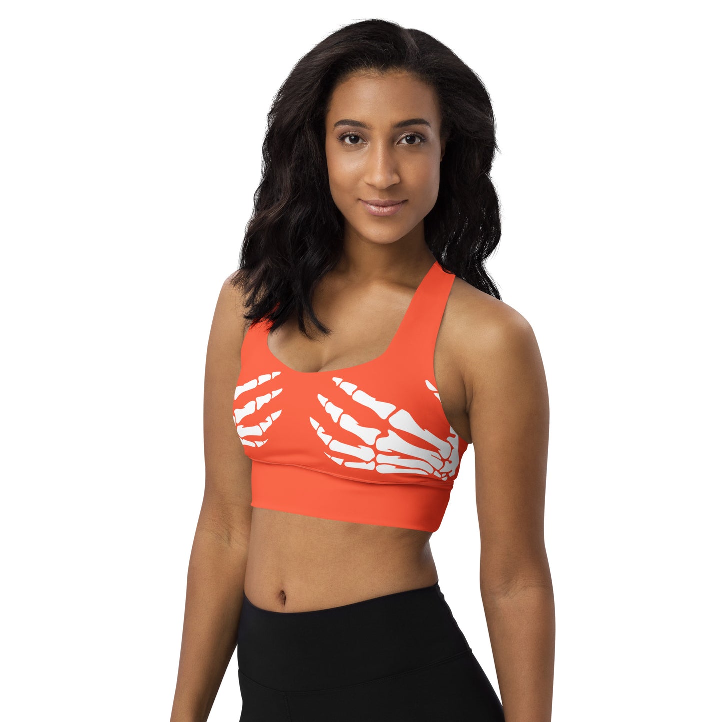 Snooty Fox Art Longline Sports Bra - White Skeleton Hands
