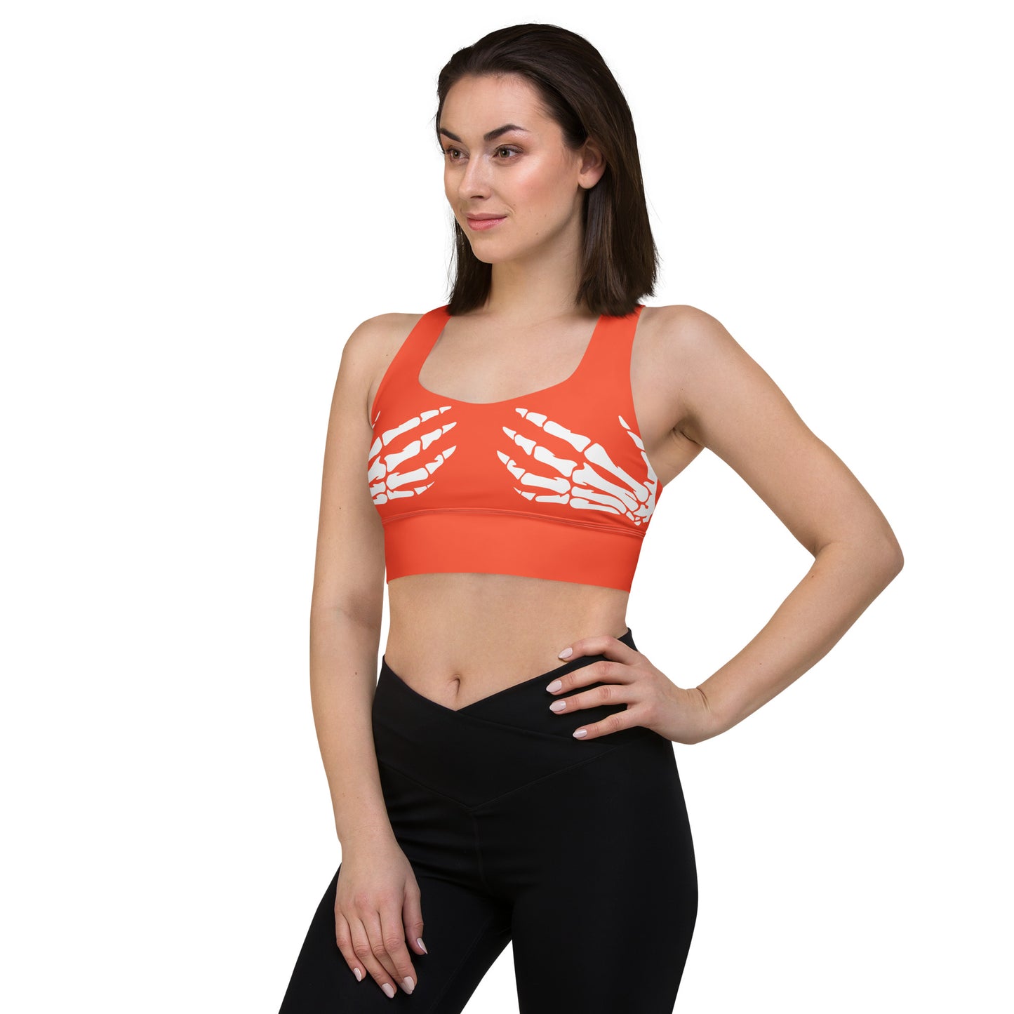 Snooty Fox Art Longline Sports Bra - White Skeleton Hands