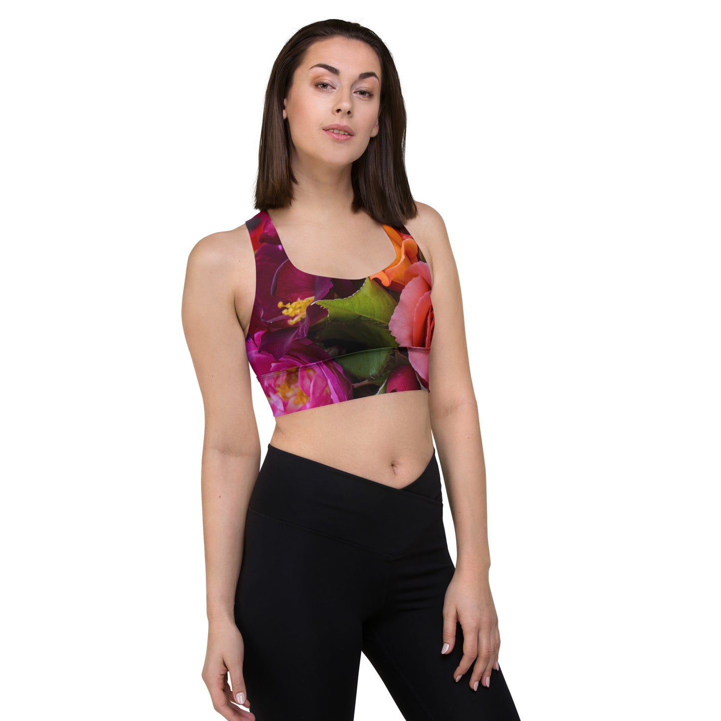 Snooty Fox Art Longline Sports Bra - Mixed Roses