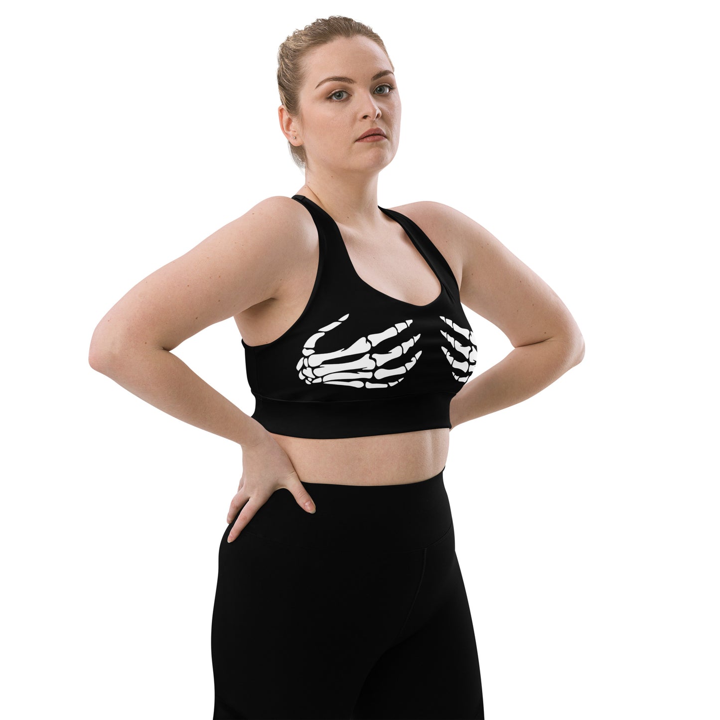 Snooty Fox Art Longline Sports Bra - Skeleton Hands