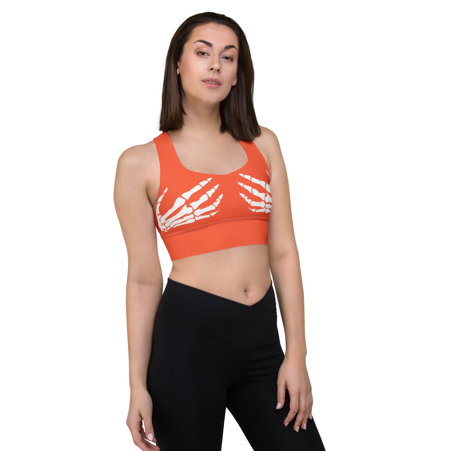 Snooty Fox Art Longline Sports Bra - White Skeleton Hands
