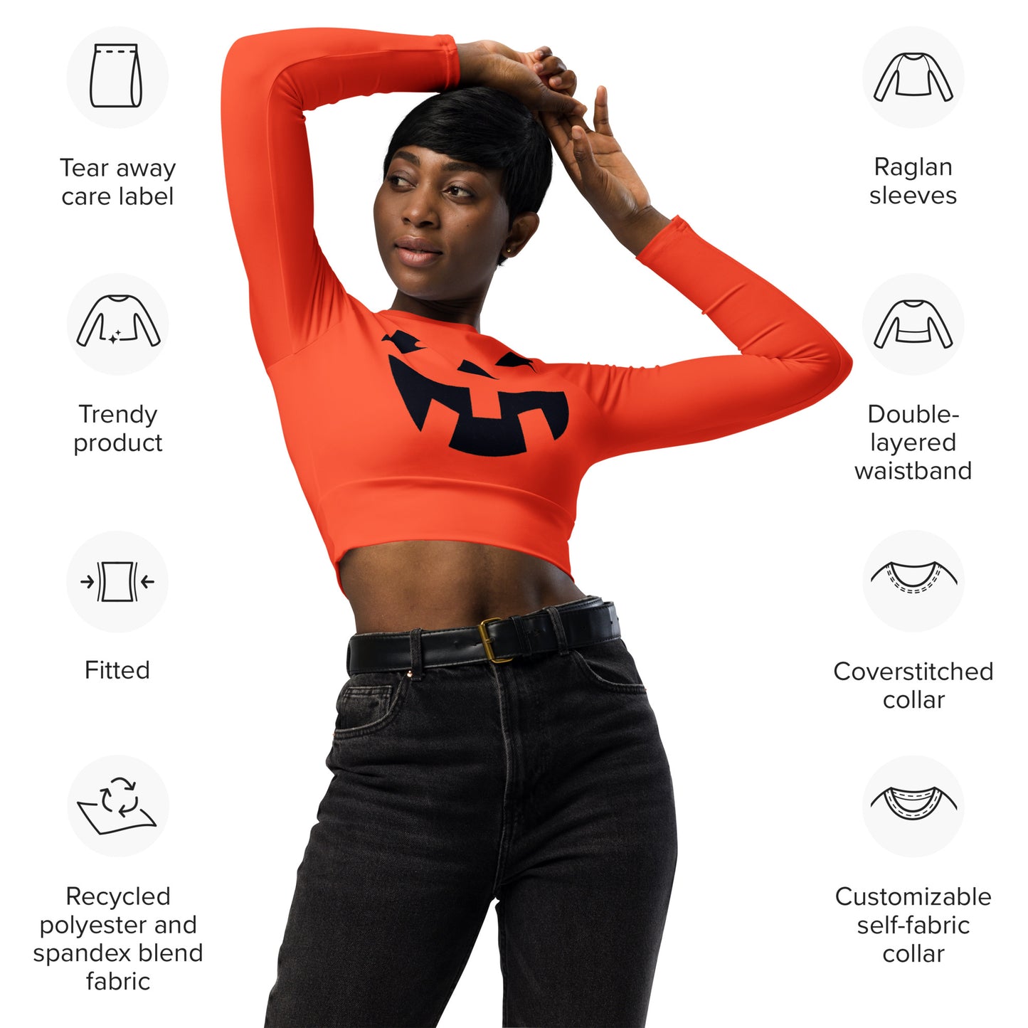 Snooty Fox Art Long-Sleeve Crop Top - Pumpkin