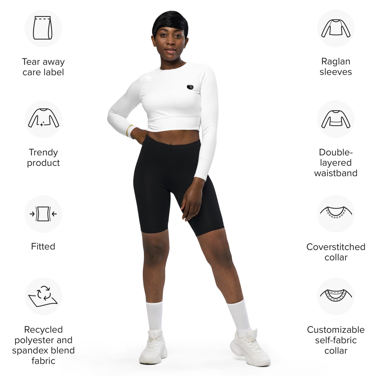 Snooty Fox Art Long-Sleeve Crop Top - Eight Ball