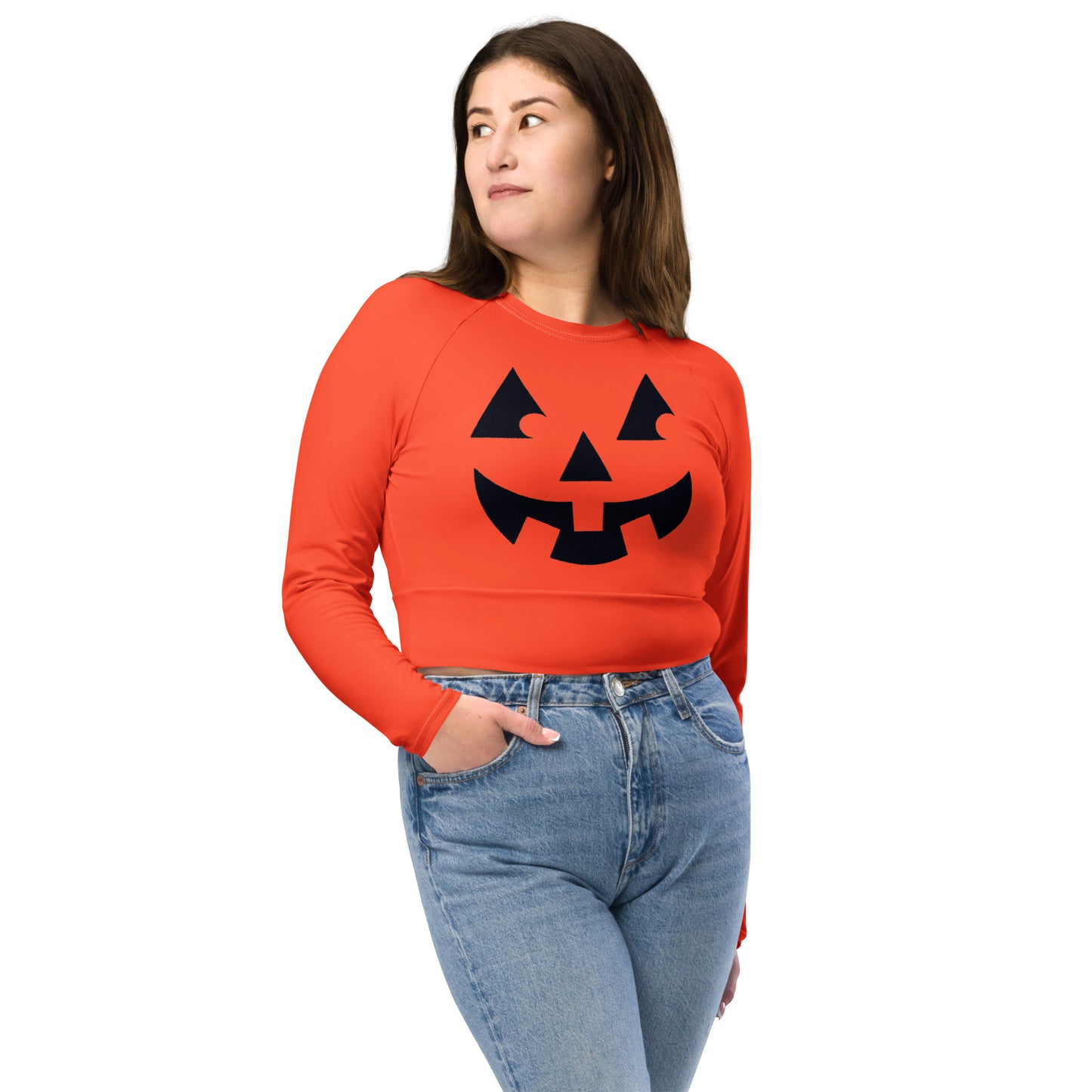 Snooty Fox Art Long-Sleeve Crop Top - Pumpkin