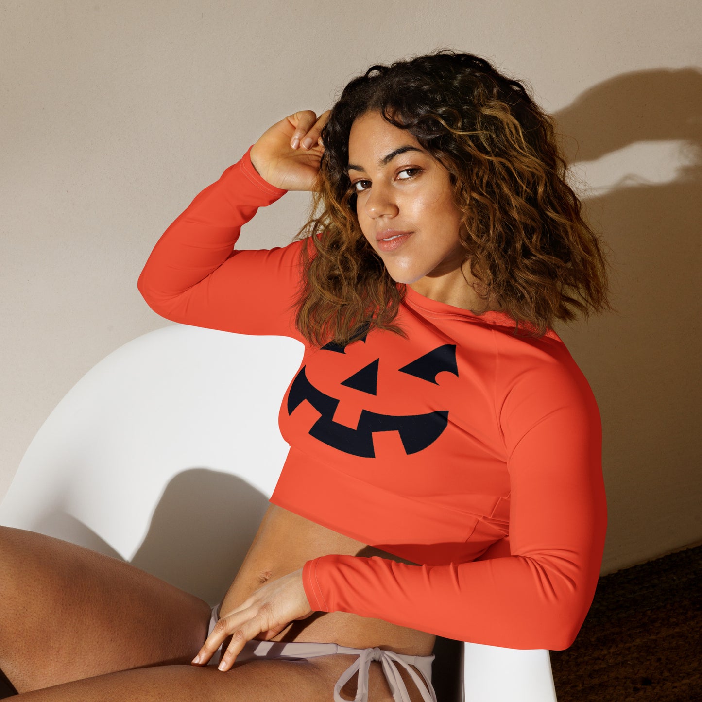 Snooty Fox Art Long-Sleeve Crop Top - Pumpkin