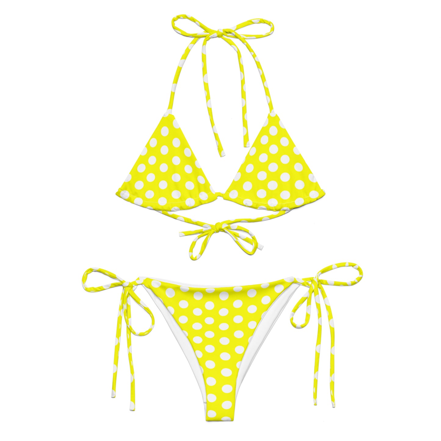 Snooty Fox Art String Bikini - White Polka Dots on Safety Yellow