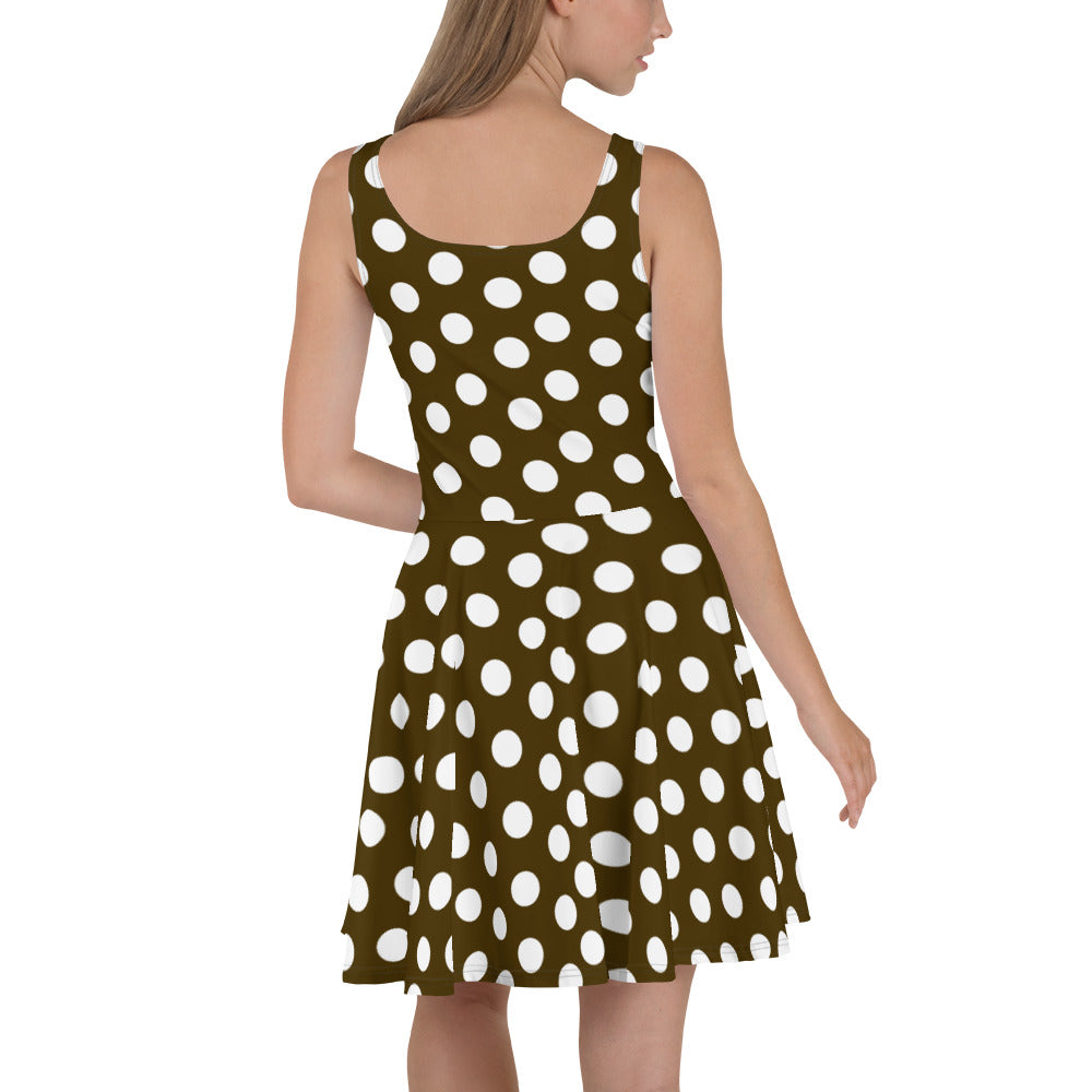 Snooty Fox Art Skater Dress - Chocolate with White Polka Dots