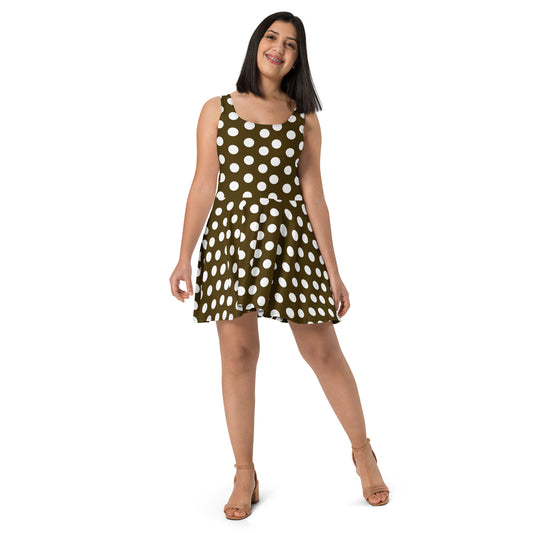 Snooty Fox Art Skater Dress - Chocolate with White Polka Dots