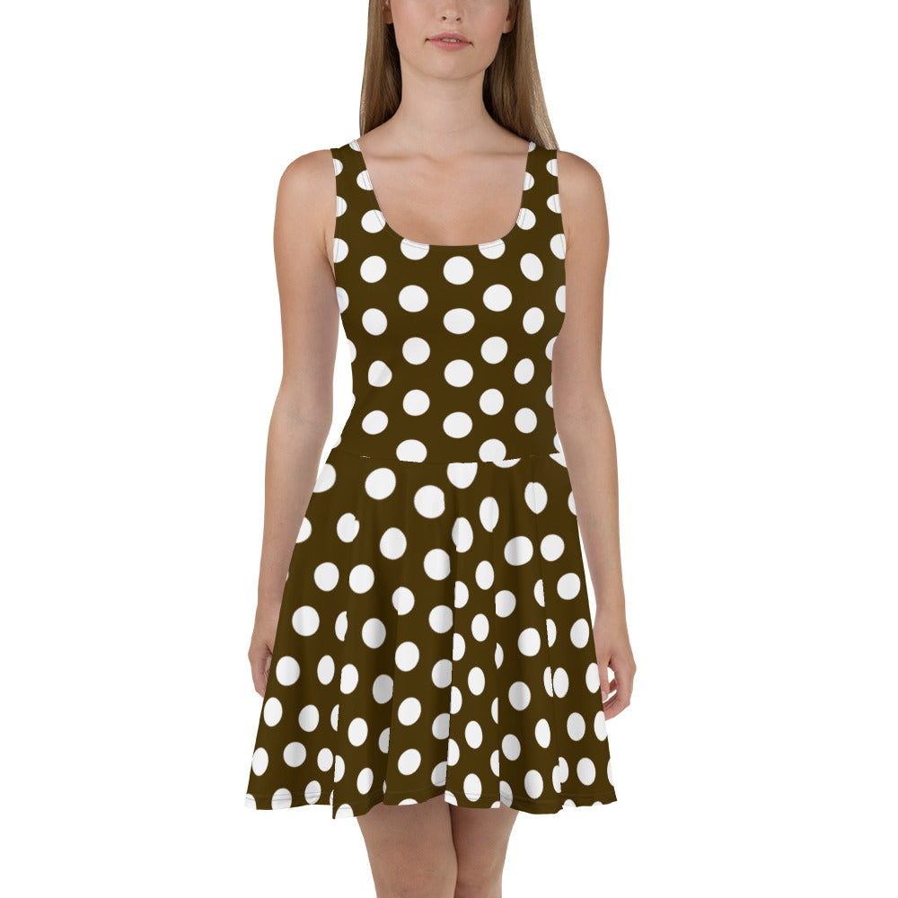 Snooty Fox Art Skater Dress - Chocolate with White Polka Dots