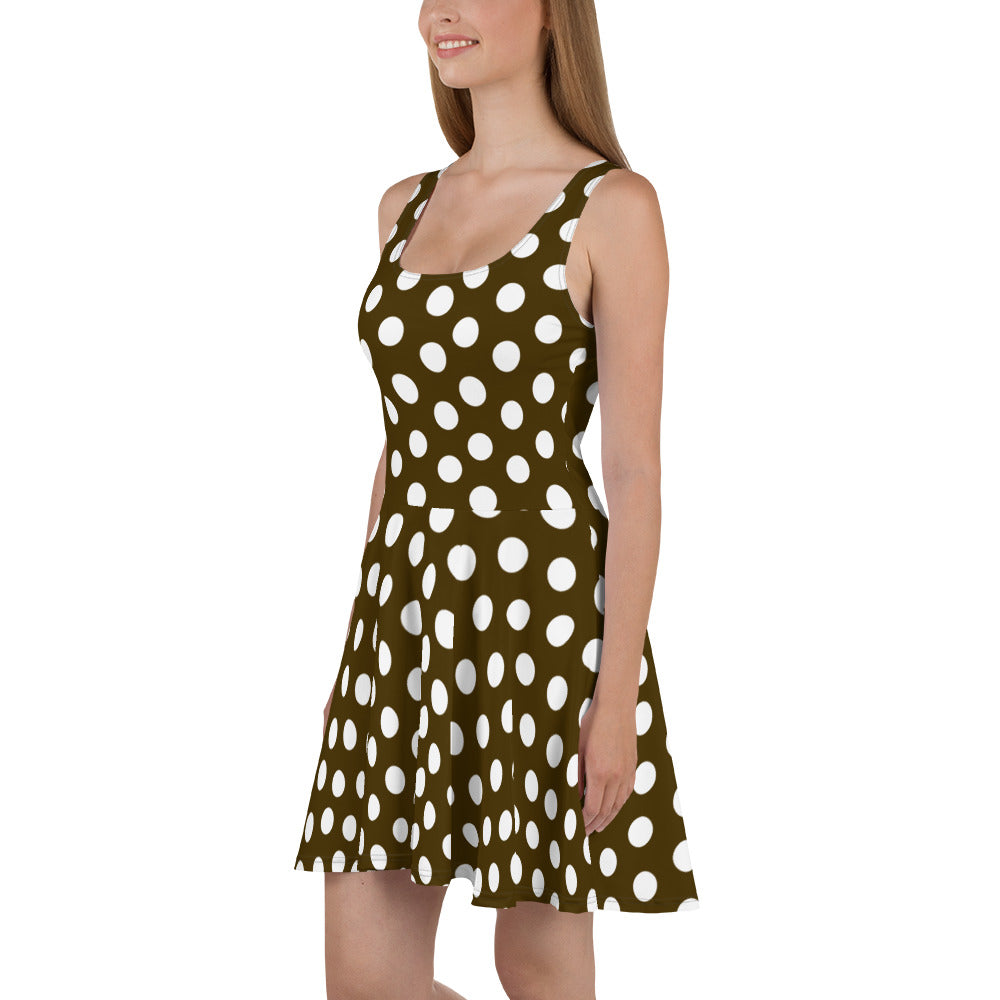 Snooty Fox Art Skater Dress - Chocolate with White Polka Dots
