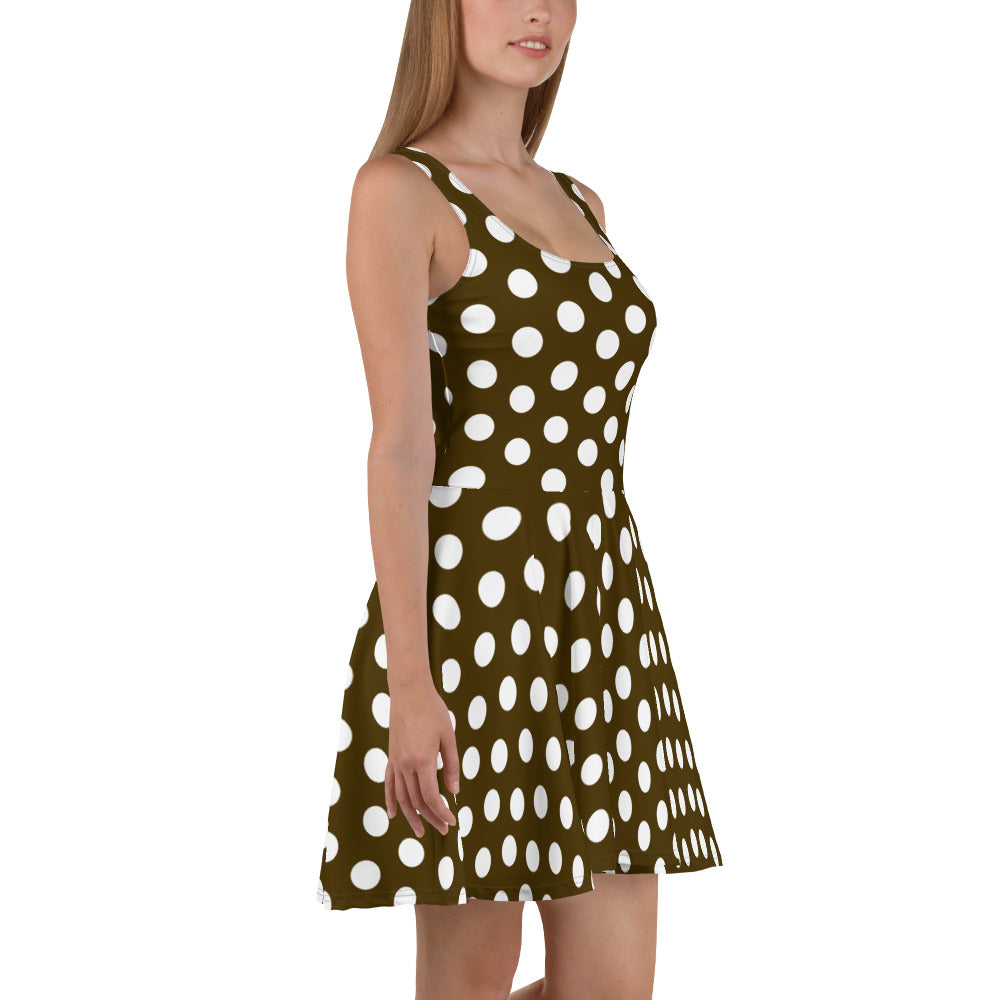 Snooty Fox Art Skater Dress - Chocolate with White Polka Dots