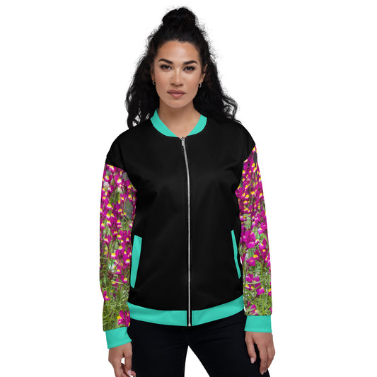 Snooty Fox Art Unisex Bomber Jacket - Floral Sleeves