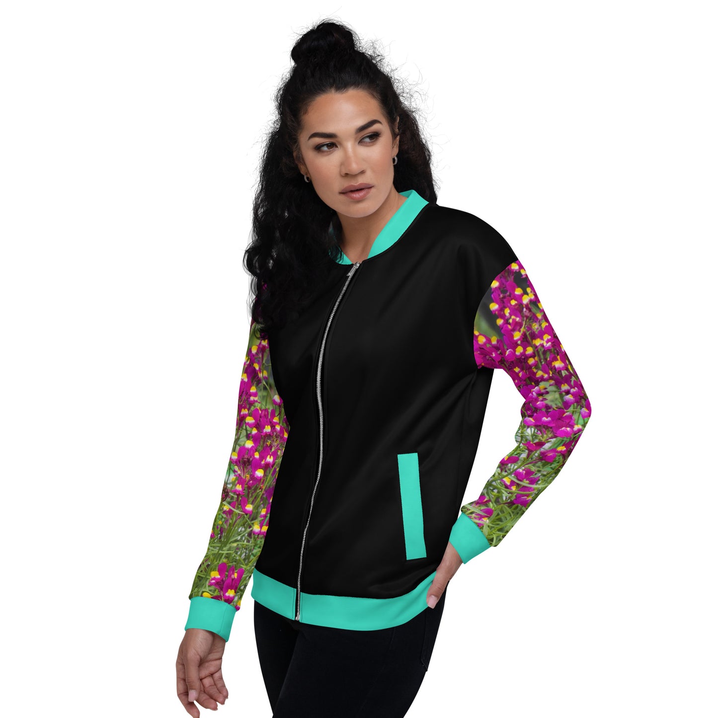 Snooty Fox Art Unisex Bomber Jacket - Floral Sleeves